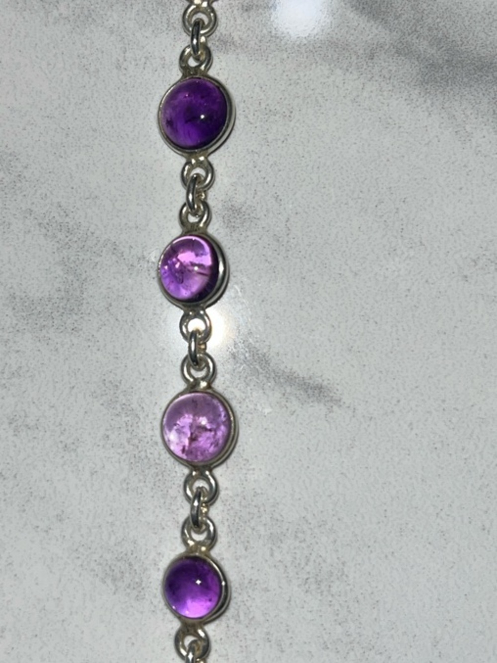 Purple Amethyst Sterling Silver Linked Bracelet 7.5 inches